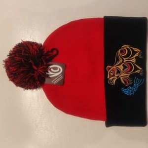'Bear & Salmon' design by Angela Kimble, Coast Salish Pom Pom Toque